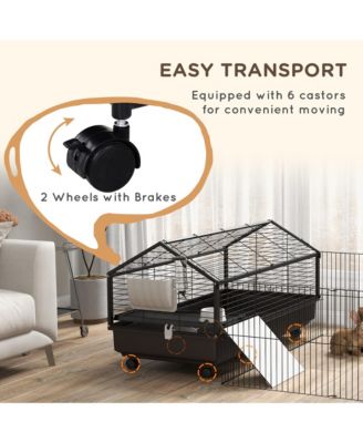 Small Animal Playpen Cage with Rolling Caster, Water Bottle 46.5"