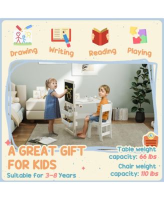 3-in-1 MDF Whiteboard, Blackboard & Storage Foldable Art Desk Kids Table & Chair Set