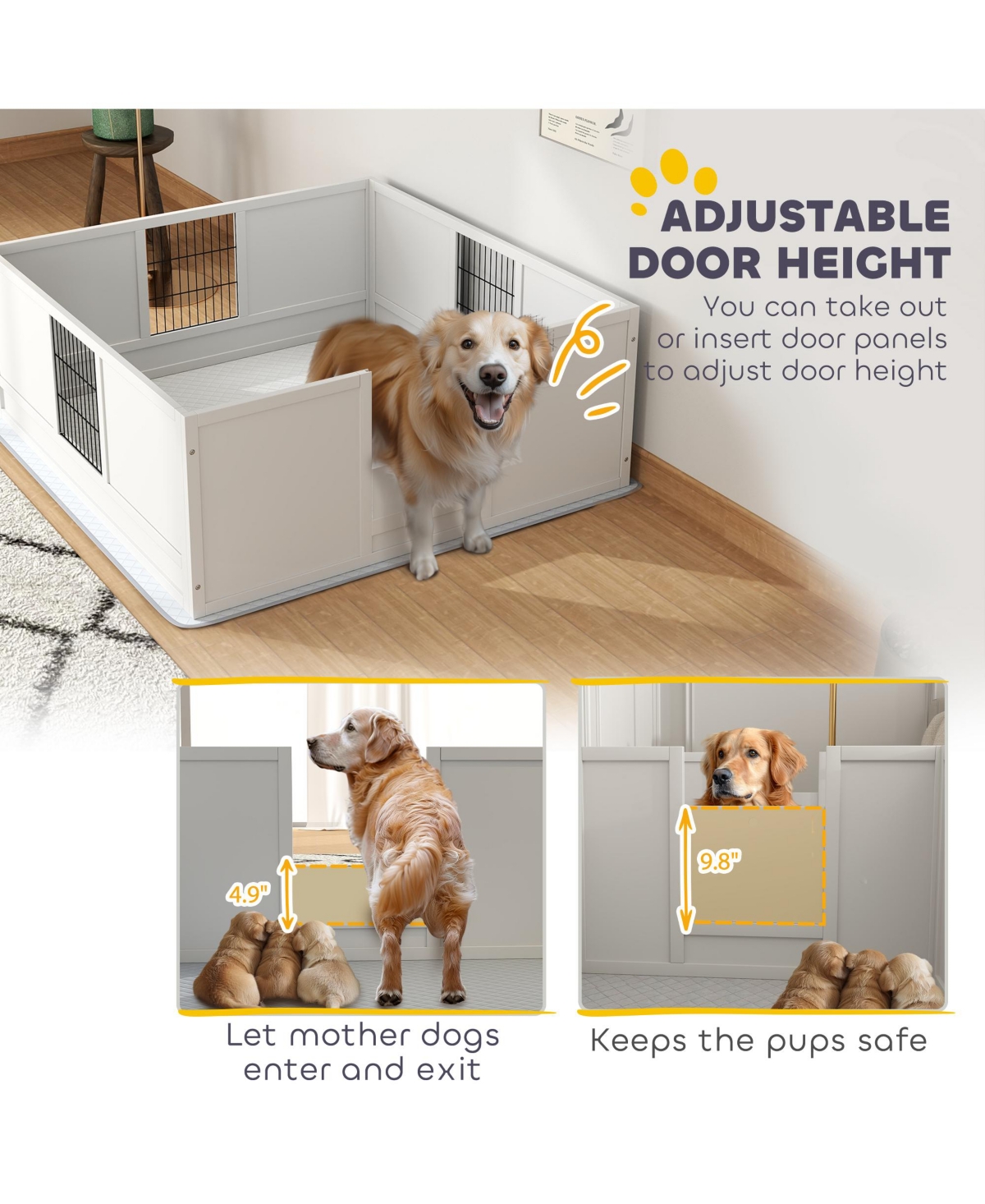 PawHut Whelping Box for Dogs w/ Pad for Large Dogs, 49" x 47" x 19"