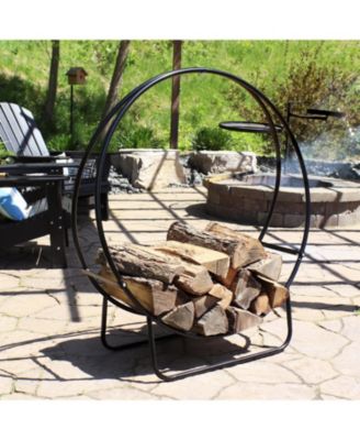 Outdoor Heavy-Duty Steel Firewood Log Hoop Storage Rack with Weather-Resistant PVC Log Hoop Cover