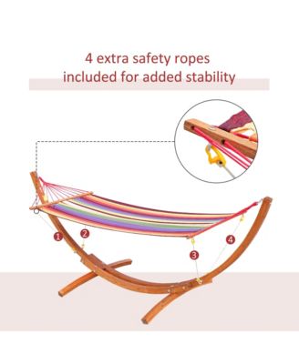Wooden Curved Arc Hammock Stand with Cotton Hammock Outdoor Patio Swing Multicolor