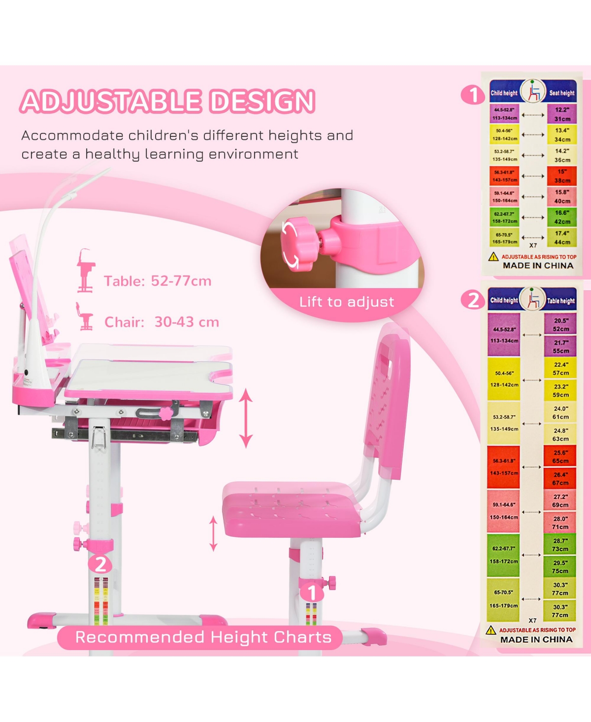Qaba Functional Kids Desk and Chair Set Height Adjustable School Study Table