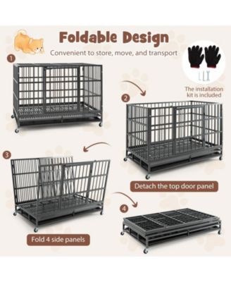 48 Inch Foldable Heavy-Duty Metal Dog Cage with Lockable Rolling Casters and Tray-48 inches