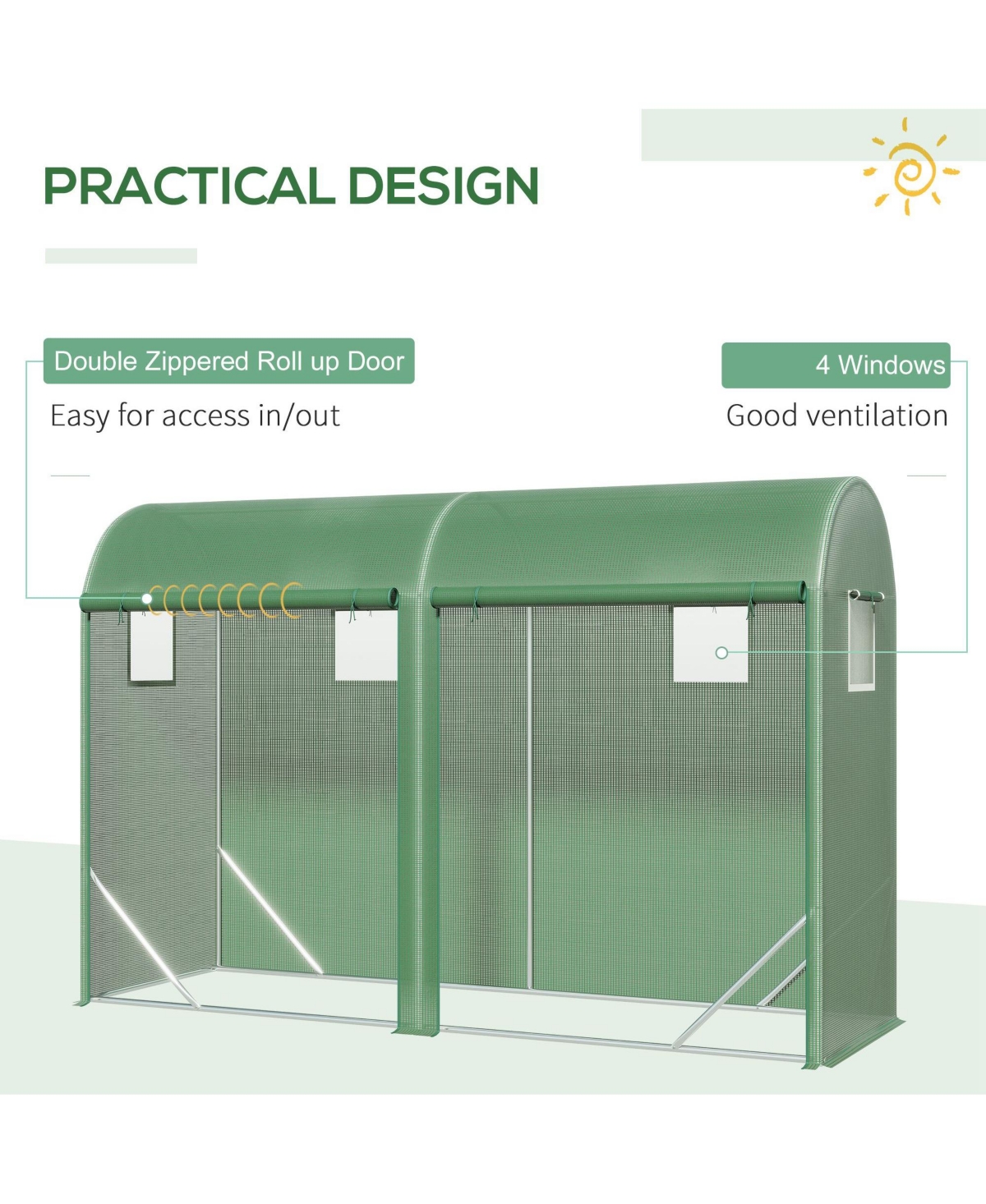 Outsunny Walkin house 10' x 3' x 7', Zipper Windows, Doors,