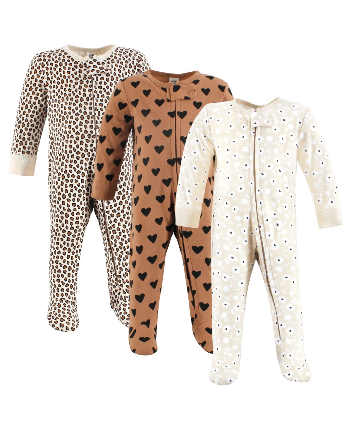 Hudson Baby Girls Cotton Sleep and Play, Cinnamon Hearts, 0-3 Months