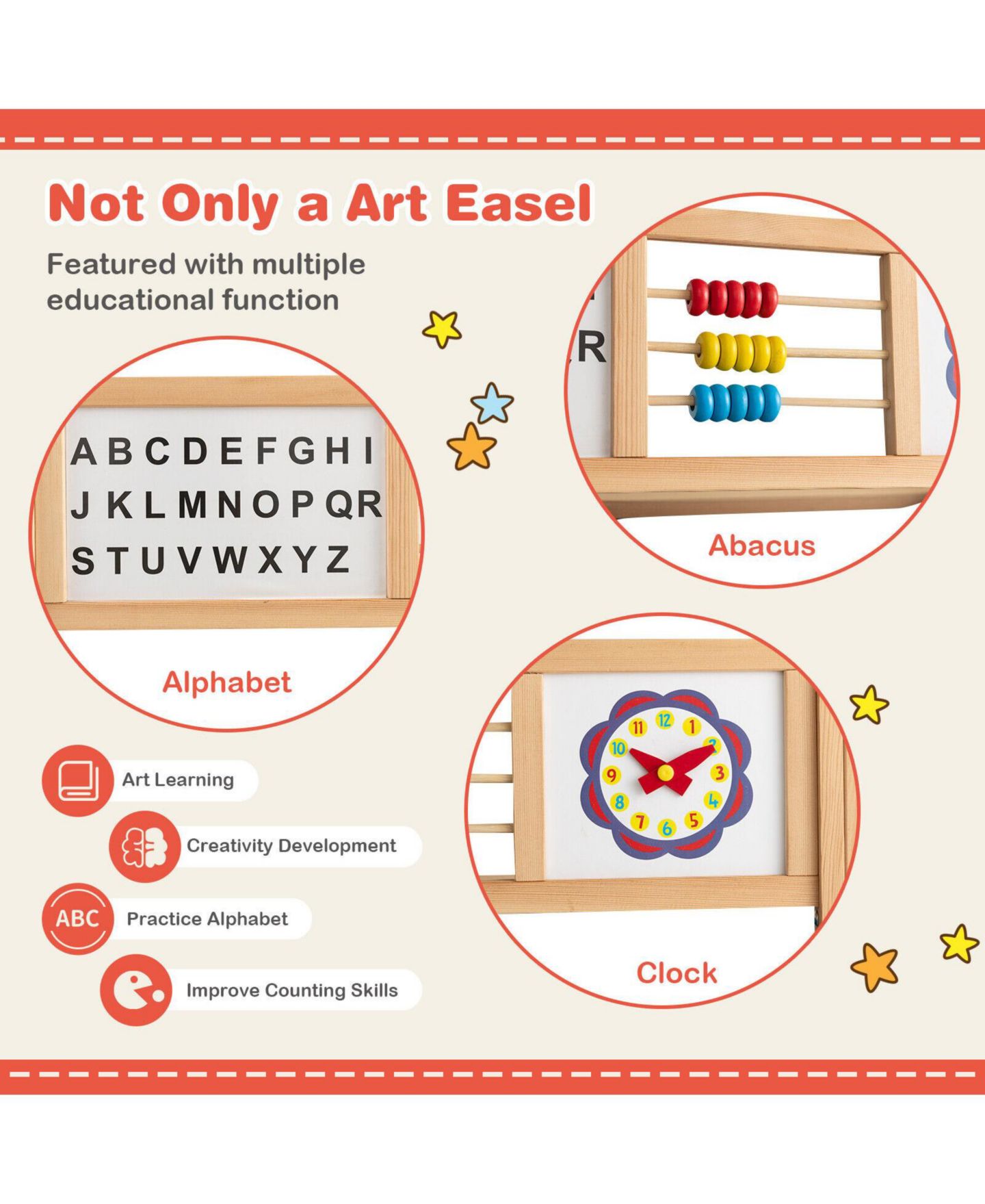 Детская игрушка SUGIFT 3-in-1 Wooden Adjustable Art Easel with Drawing Paper Roll, Ages 3+, цвет: Коричневый — фото 6