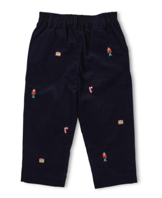 Baby Boys Corduroy Fake Fly Pants With Allover Embroidery