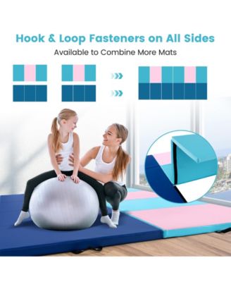 4-Panel PU Leather Folding Exercise Mat with Carrying Handles-Pink & Blue