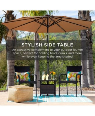 Wicker Rattan Patio Side Table Outdoor Furniture for Garden, Pool, Deck w/ Umbrella Hole