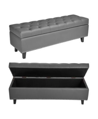 PU Leather Storage Ottoman Bench with Button Tufted Seat