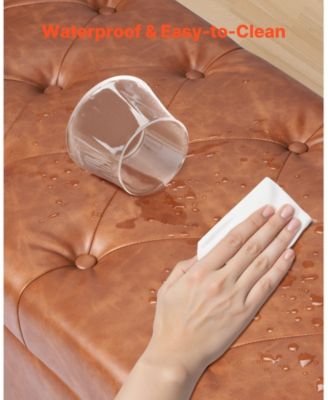 Upholstered Storage Bench with Tufted Seat and Wood Legs