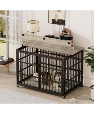 43.3 in. W x 29.9 in. D x 33.5 in. H dog crate wrought iron frame door with side openings in Gray