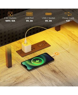 L Shaped Desk with LED Lights and Power Outlets Gaming Desk