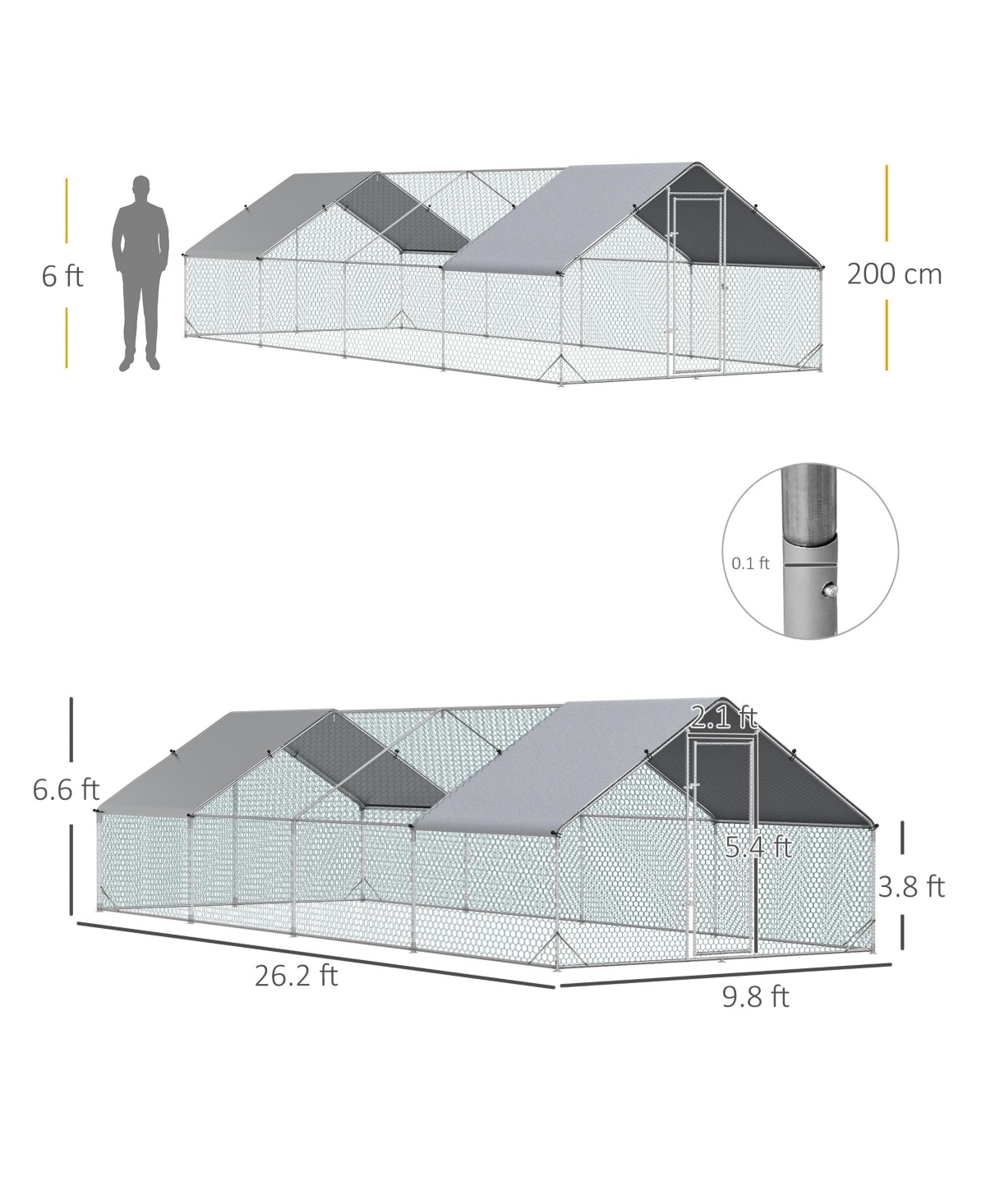 PawHut Steel Chicken Coop Cage W/Cover and Lockable Door,