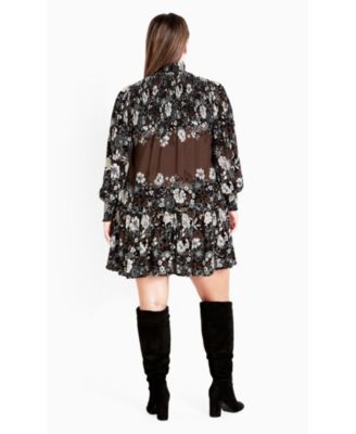 Women's Plus Size Cassia Puff Sleeves Ruffle Placement Dress