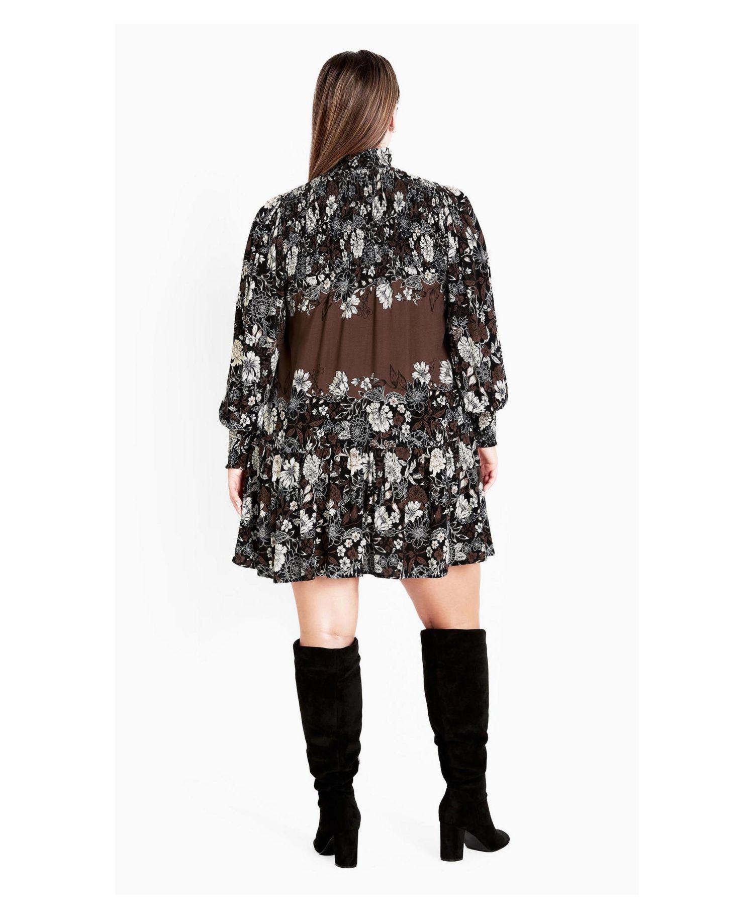 Women's Plus Size Cassia Puff Sleeves Ruffle Placement Dress