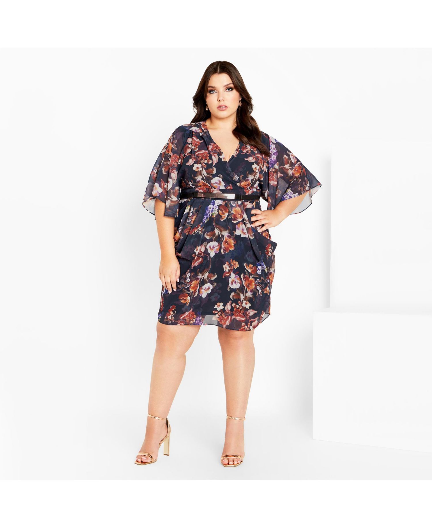 Plus Size Color Wrap Print Dress