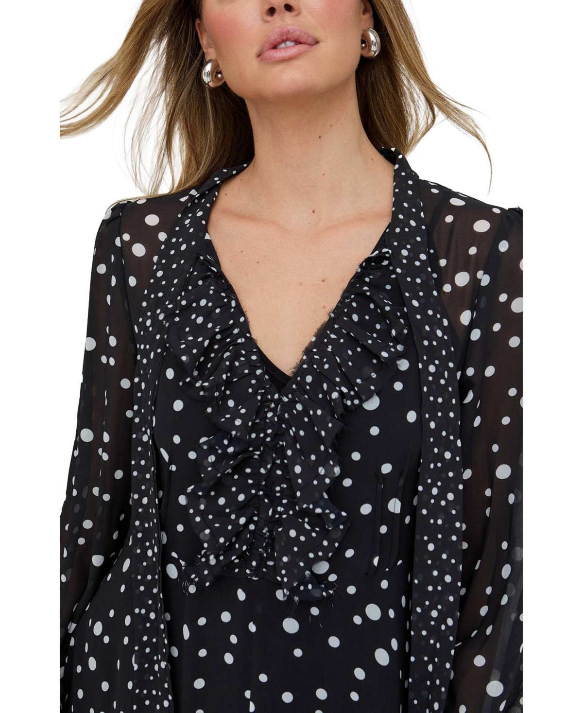 Lily and Lionel London Women's Margot Ruffle Neck Spot Print Maxi Dress