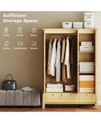 Wardrobe Closet with 3 Doors and 2 Drawers Bedroom Armoire