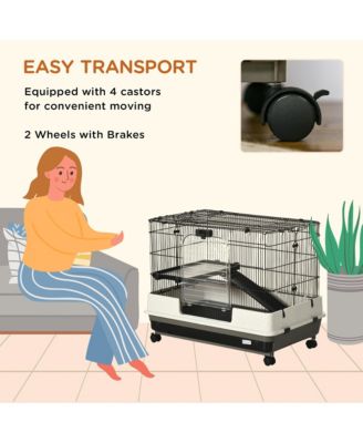 Small Animal Cage with Wheels, Portable Bunny Cage 2-Tier