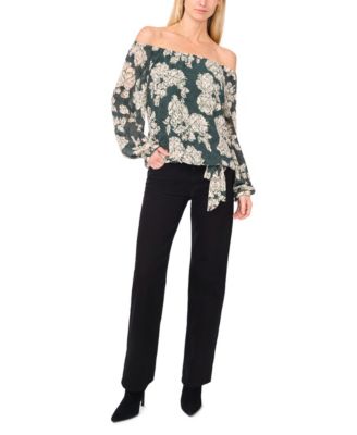 Women's Floral Off-The-Shoulder Long-Sleeve Top