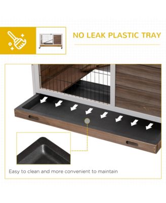 Rabbit Hutch Indoor Small Animal House w/ Pull Out Tray Casters Ramp