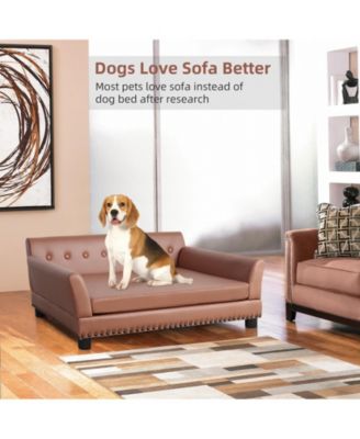 Large Sized Dog Sofa Couch Raised Calming Dog Bed Leather Lounger Waterproof