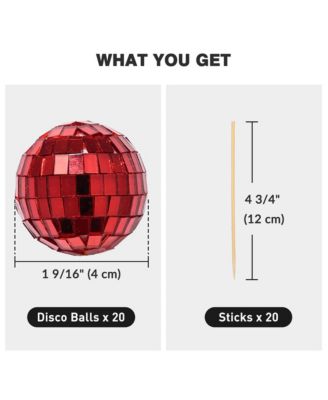20PCS 1.6" Small Disco Ball Mirror Mini Hanging Decoration for Events Wedding 70s 80s Party Business Holiday Home Decor Red