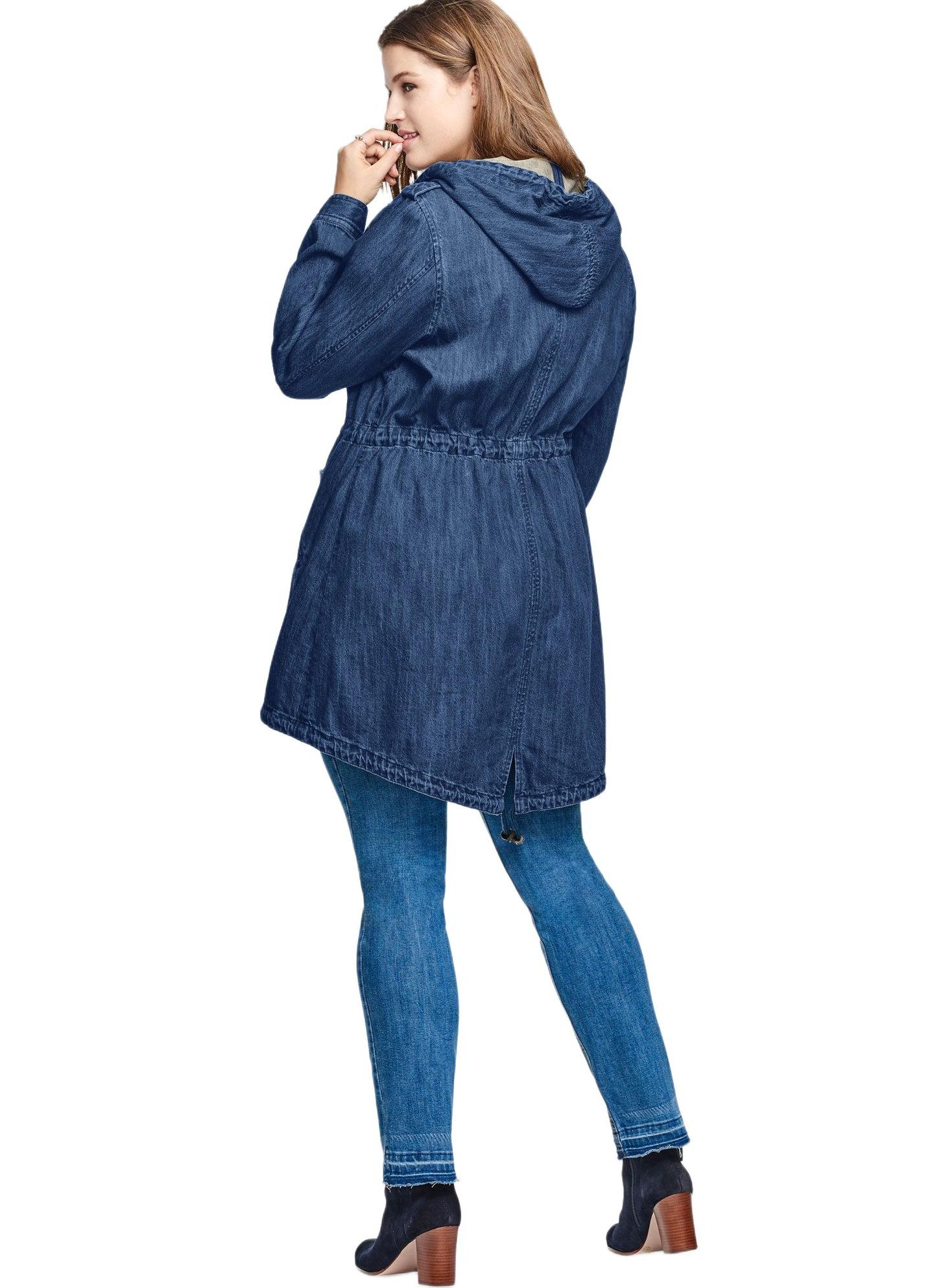 Женская куртка ellos Hooded Anorak Denim Jacket, цвет: Тёмный синий стоунвош — фото 2