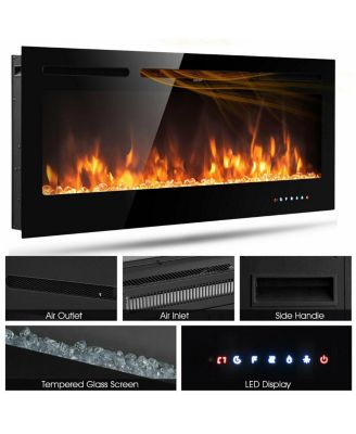 50 Inch Recessed Electric Insert Wall Mounted Fireplace with Adjustable Brightness