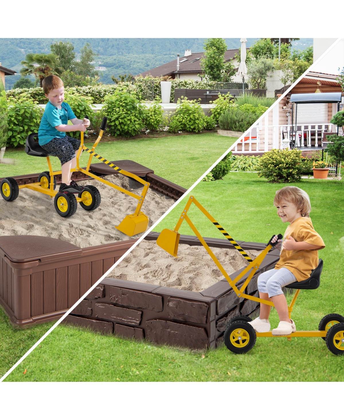 Kids Ride-On Sand Digger with 360° Rotation and Metal Frame