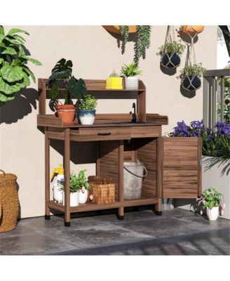 Outdoor Garden Workbench with Storage Shelves.