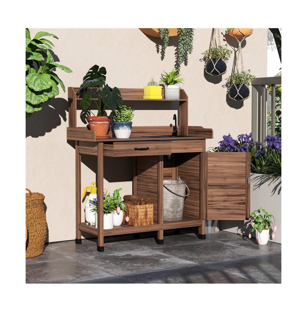 Outdoor Garden Workbench with Storage Shelves