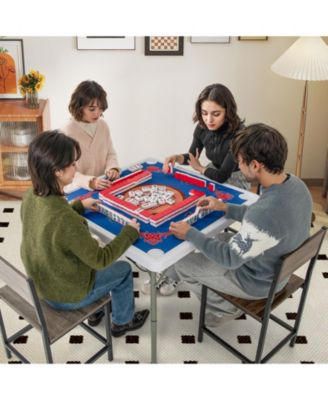 Portable Folding Mahjong Table with Cup Holders & Game Mat