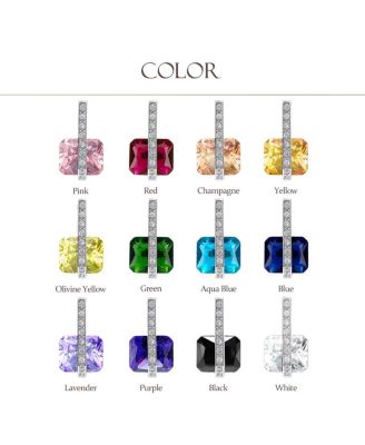 Set of 2 Art Deco Multicolor Square CZ Dangle Chandelier Earrings Silver Plated