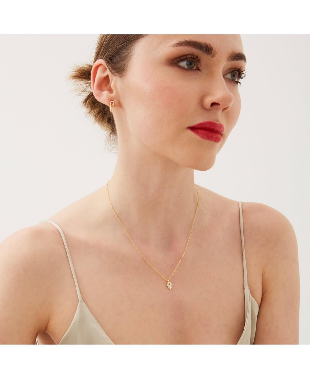 Spero London Hamsa Hand Necklace Sterling With Stone
