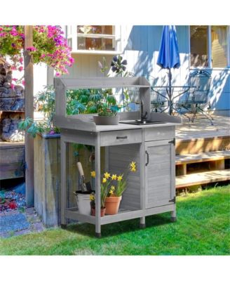 Garden Work Bench with Open Shelves for Tools and Plants