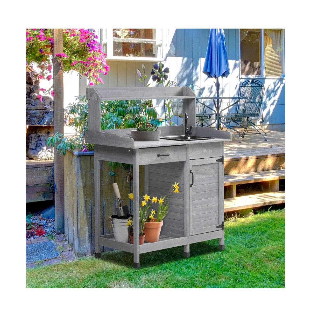 Garden Work Bench with Open Shelves for Tools and Plants