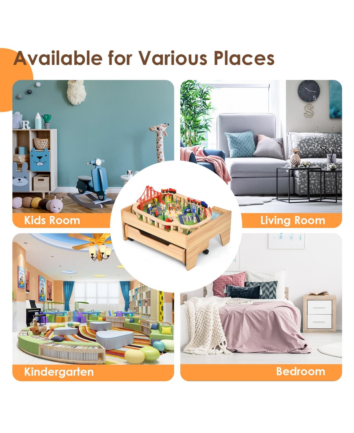 Sugift Children's Wooden Railway Set Table with 100 Pieces Storage Drawers