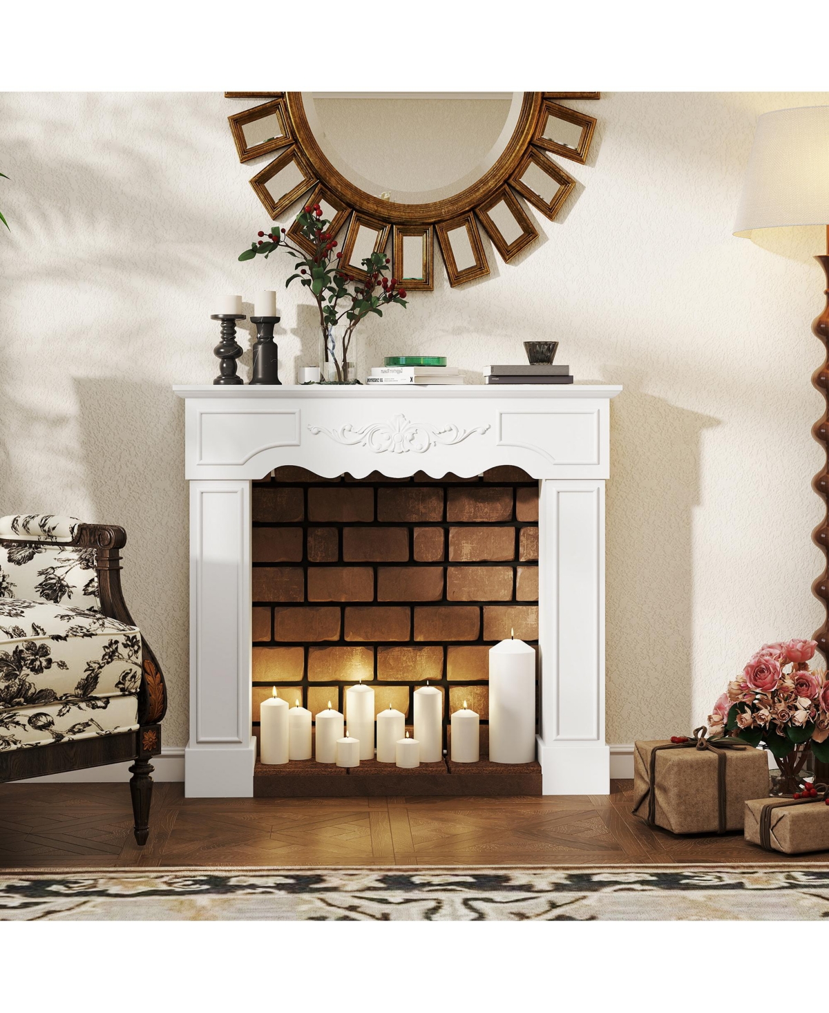 Homcom Baroque Fireplace Mantel, Fireplace Surround with Leg,