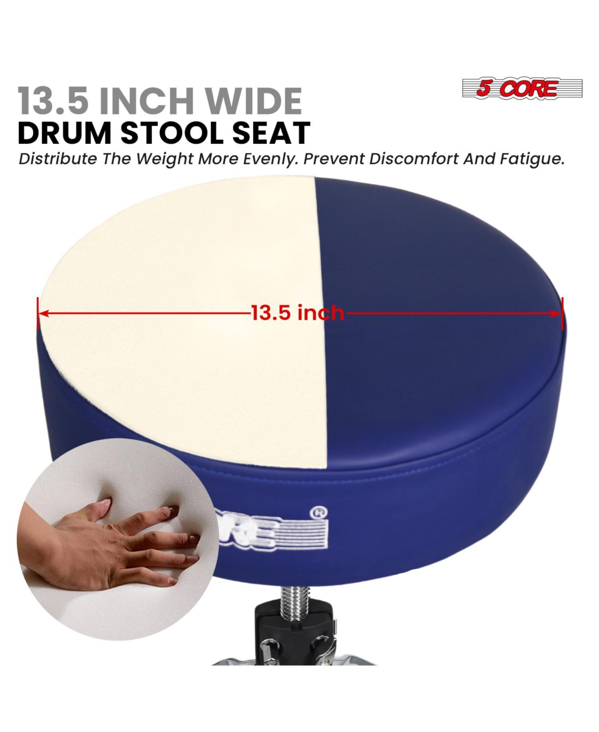 5 Core Drum Throne 4" Thick Padded Guitar Stool 441Lb Capacity 20-26" Adjustable Drummer Chair