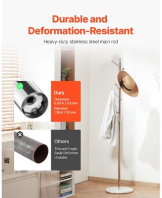 Marble Base Coat Rack Stand with 8 Hooks, Freestanding Design.