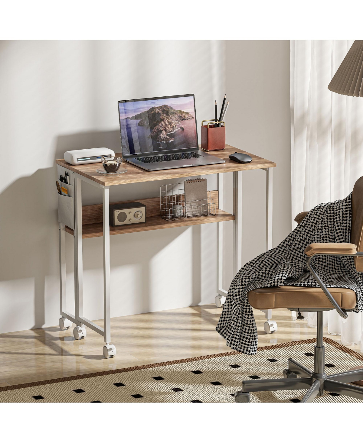 Homcom Small Folding Desk Foldable Computer with Shelf Wheels