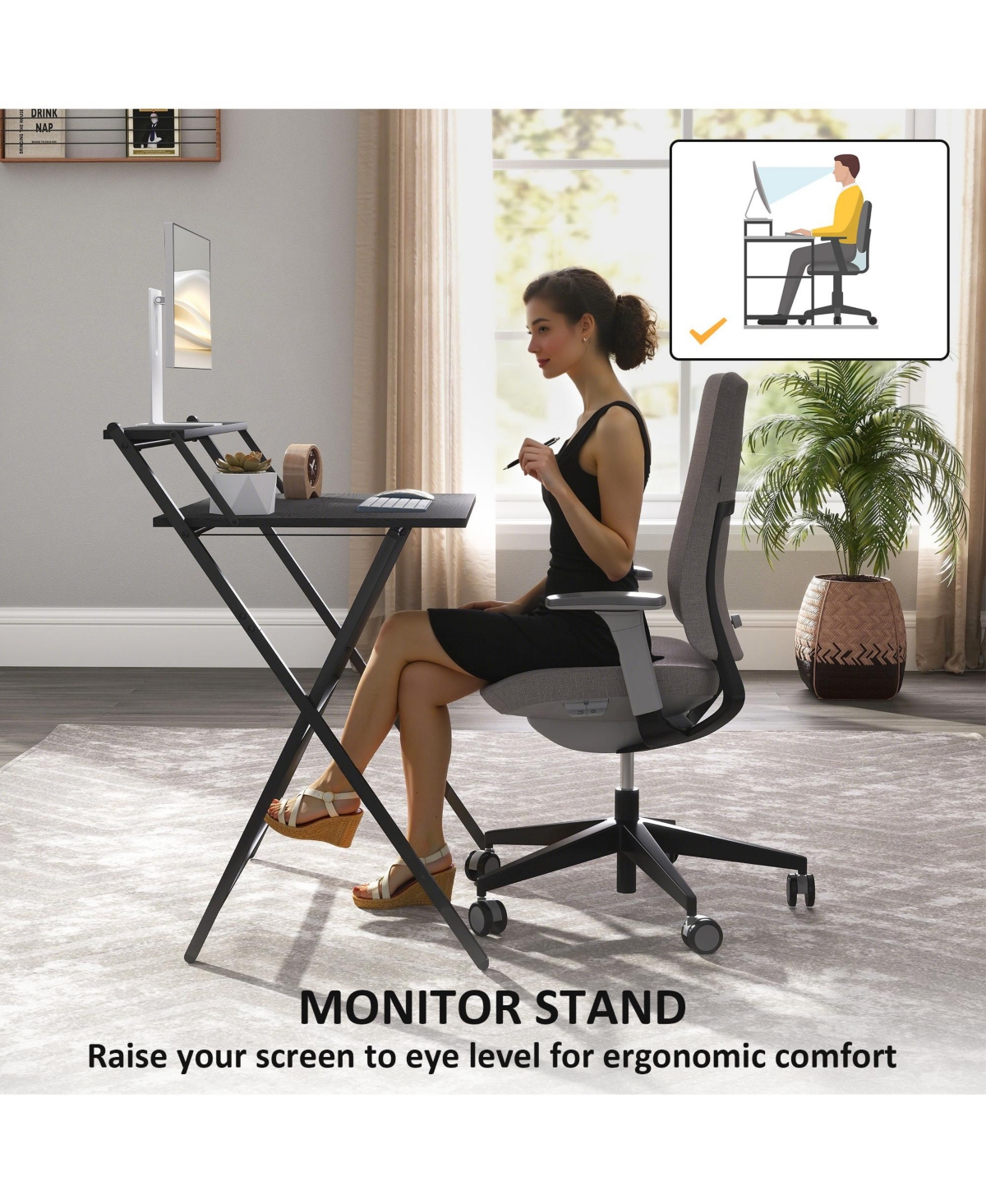 Homcom Small Folding Desk Foldable Computer with Monitor Shelf