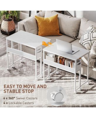 Small Folding Desk Foldable Computer Desk with Shelf Wheels