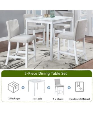 5-Piece Counter Height Dining Set with 4 Upholstered Chairs, 34.5" Square Table with Crystal Trim for Small Dining Room-Maison Boucle