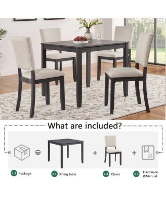 5-Piece Dining Table Set for 4, Small Kitchen Table and Chairs Set, Modern Wooden Dining Set for Apartment or Breakfast Nook