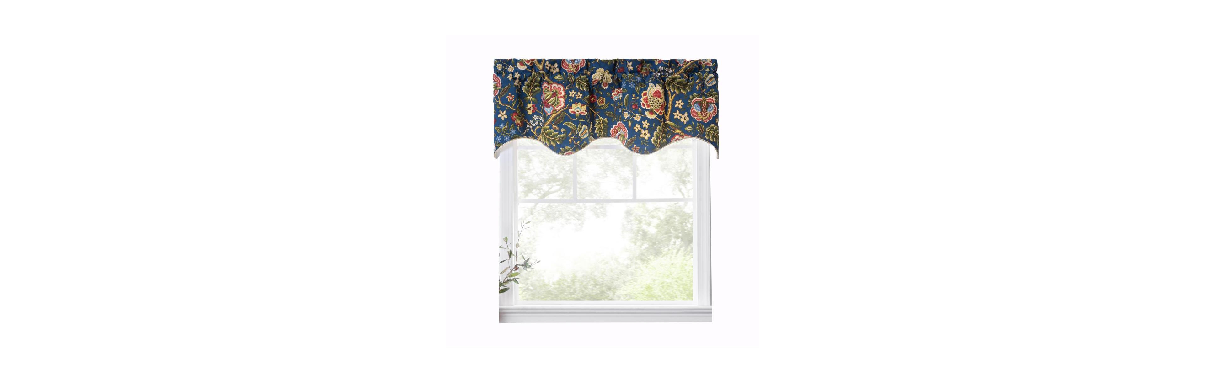 Ellis Curtain Regency Scallop Shaped 3" Rod Pocket Valances for Windows 50" x 15" Navy