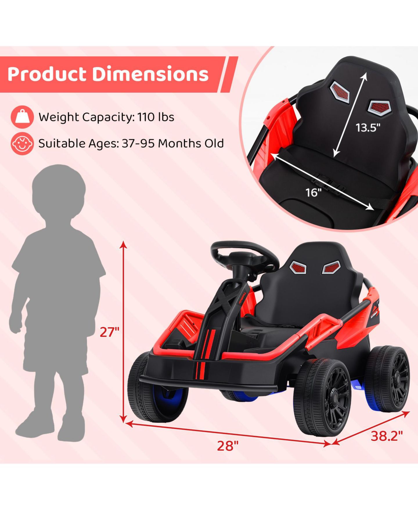Детская игрушка SUGIFT 12V UTV Car with Remote Control and Spring Suspension Ride-On, 110 lbs Capacity, Ages 3+, цвет: Красный — фото 5