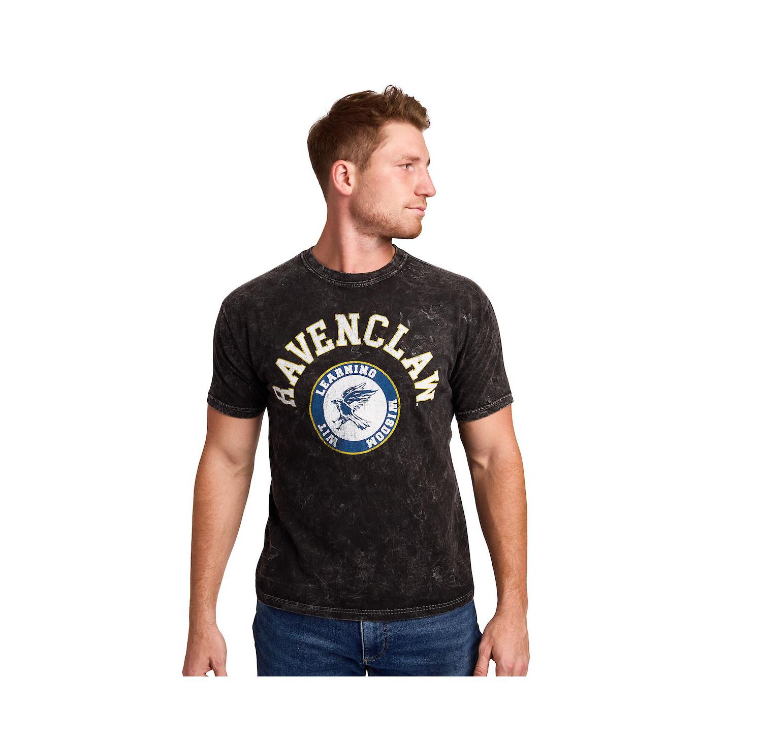 Men's Ravenclaw Varsity Black Vintage Mineral Wash Crew Neck Short Sleeve T-shirt